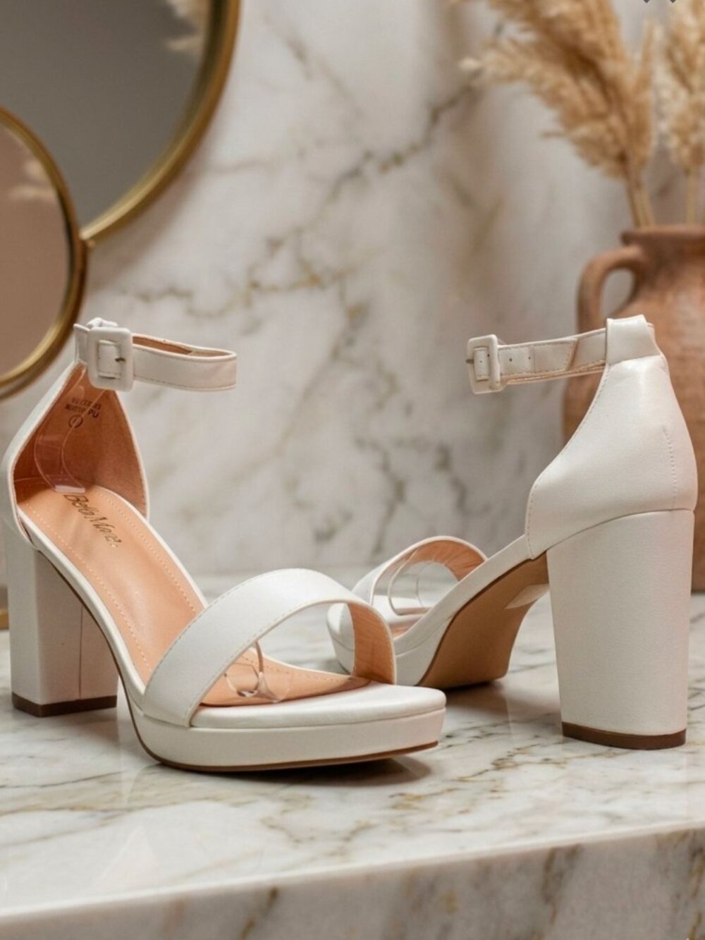 White Block Heel Sandal With Ankle Strap For Women - Elegant Design Ideal For Fo